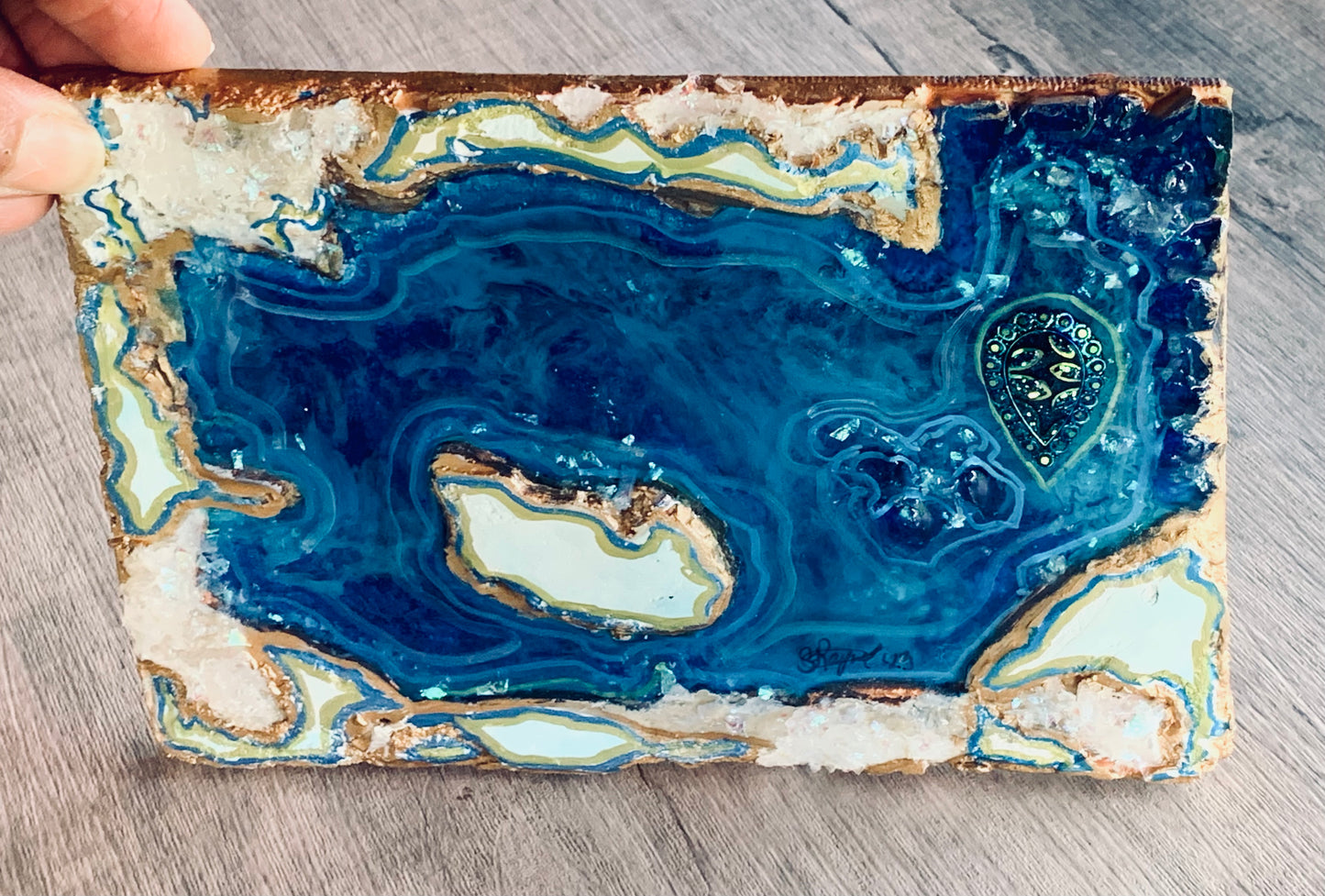 "By The Bay" 5"x7" Mixed Media Crystal and Resin Art by Sharmaine Rayner