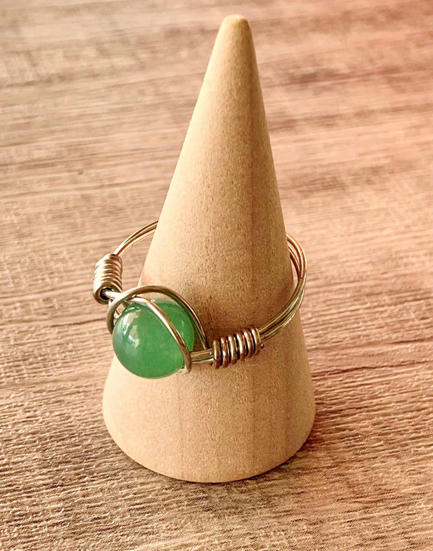 Judith Handmade Green Aventurine Wire Wrapped Ring Size 6