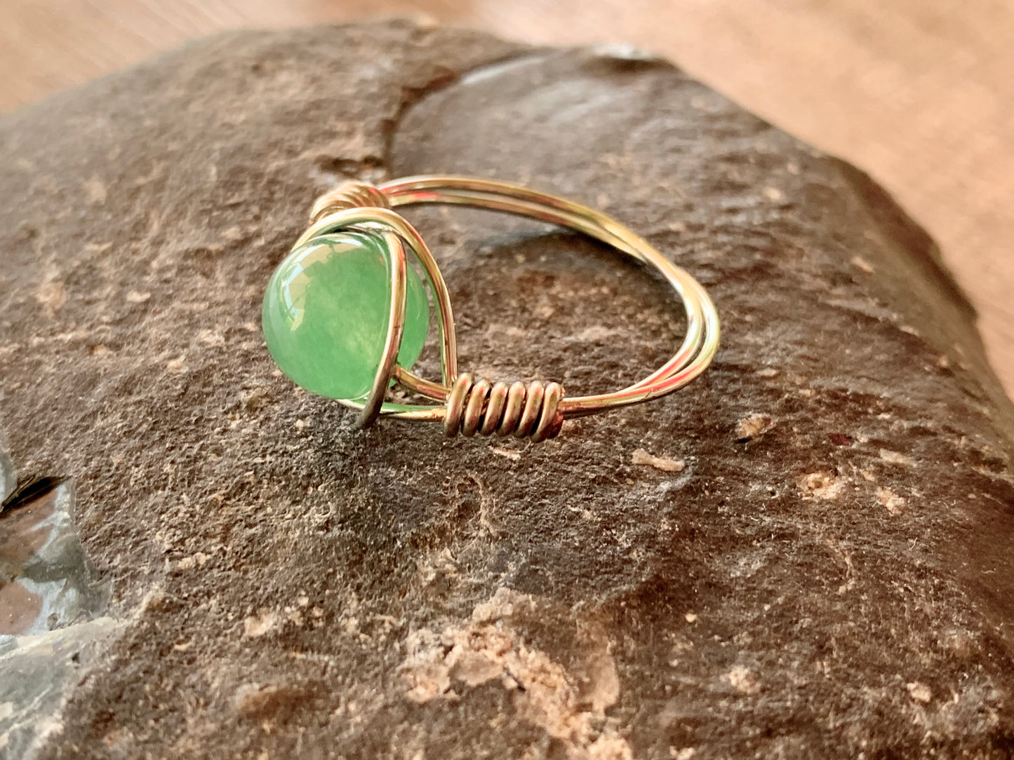 Judith Handmade Green Aventurine Wire Wrapped Ring Size 6