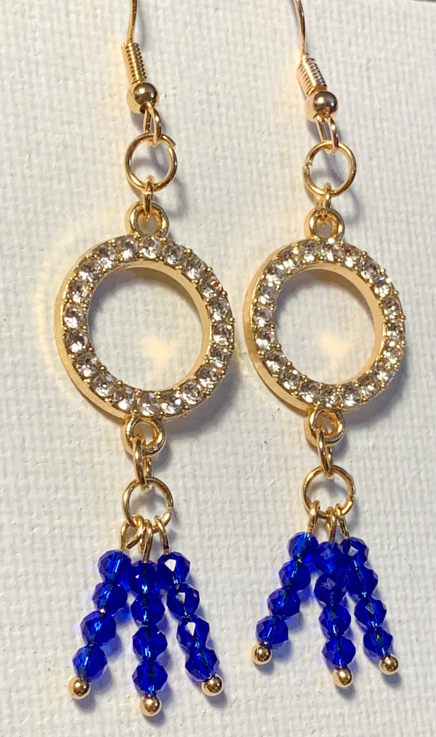 Luz Handmade Blue Sapphire Dangle Earrings with Rhinestone Circles