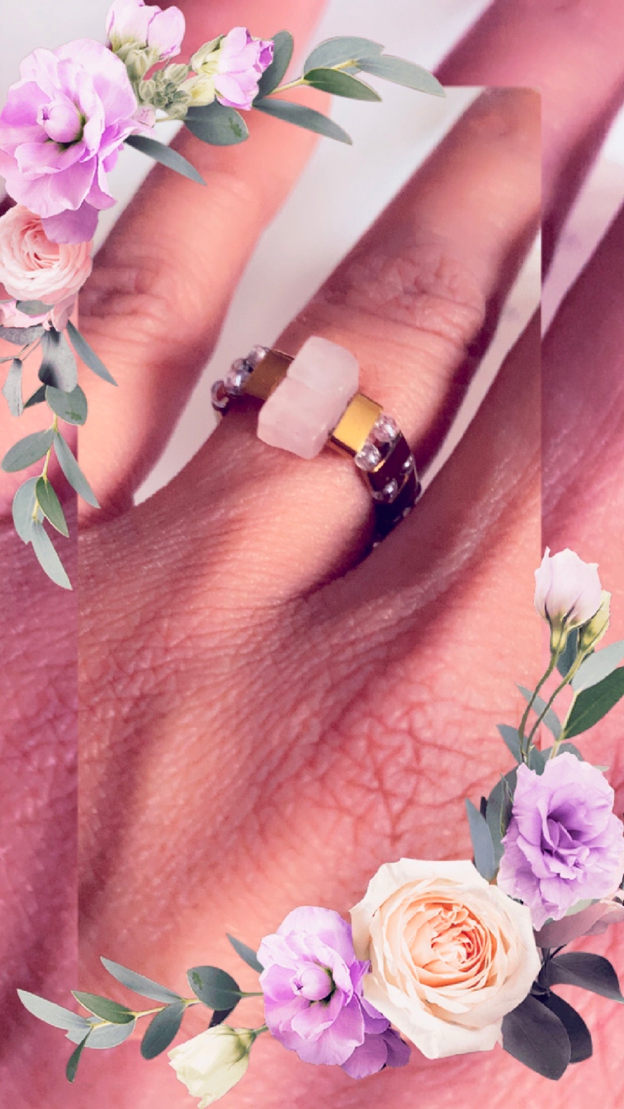 Paulina Handmade Rose Quartz and Hematite Expandable Ring