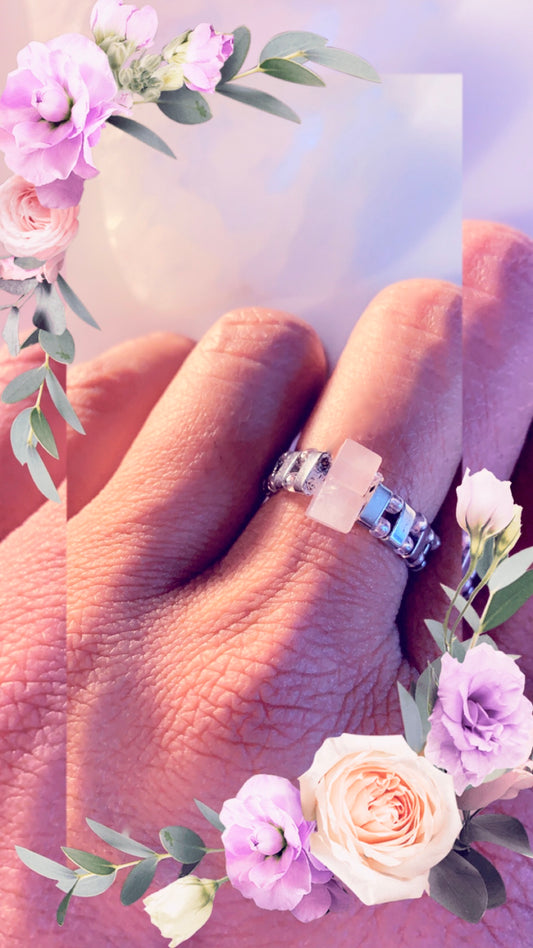 Paulina Handmade Rose Quartz and Hematite Expandable Ring