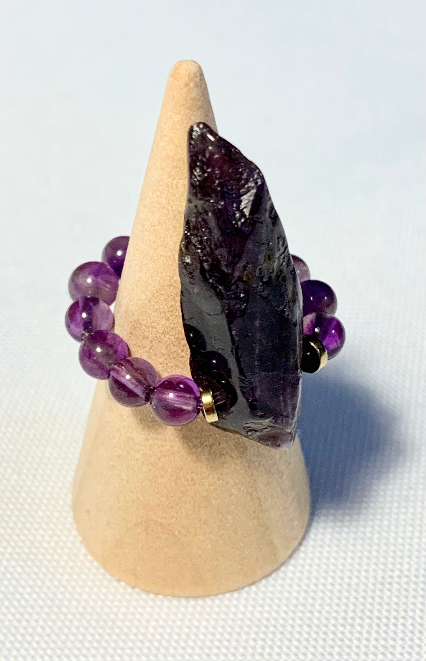 Queen Handmade Amethyst and Gold Plated Hematite Expandable Ring