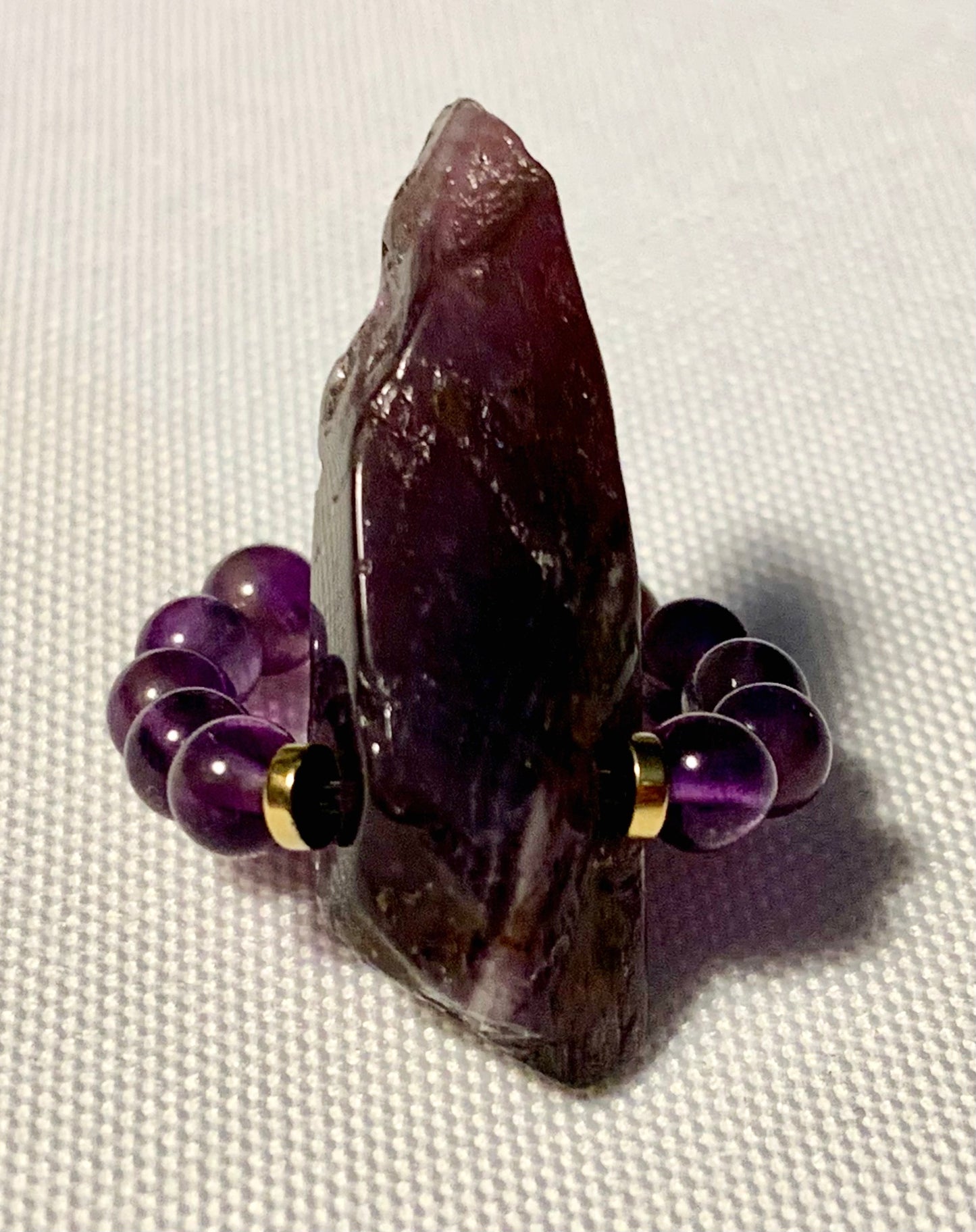 Queen Handmade Amethyst and Gold Plated Hematite Expandable Ring
