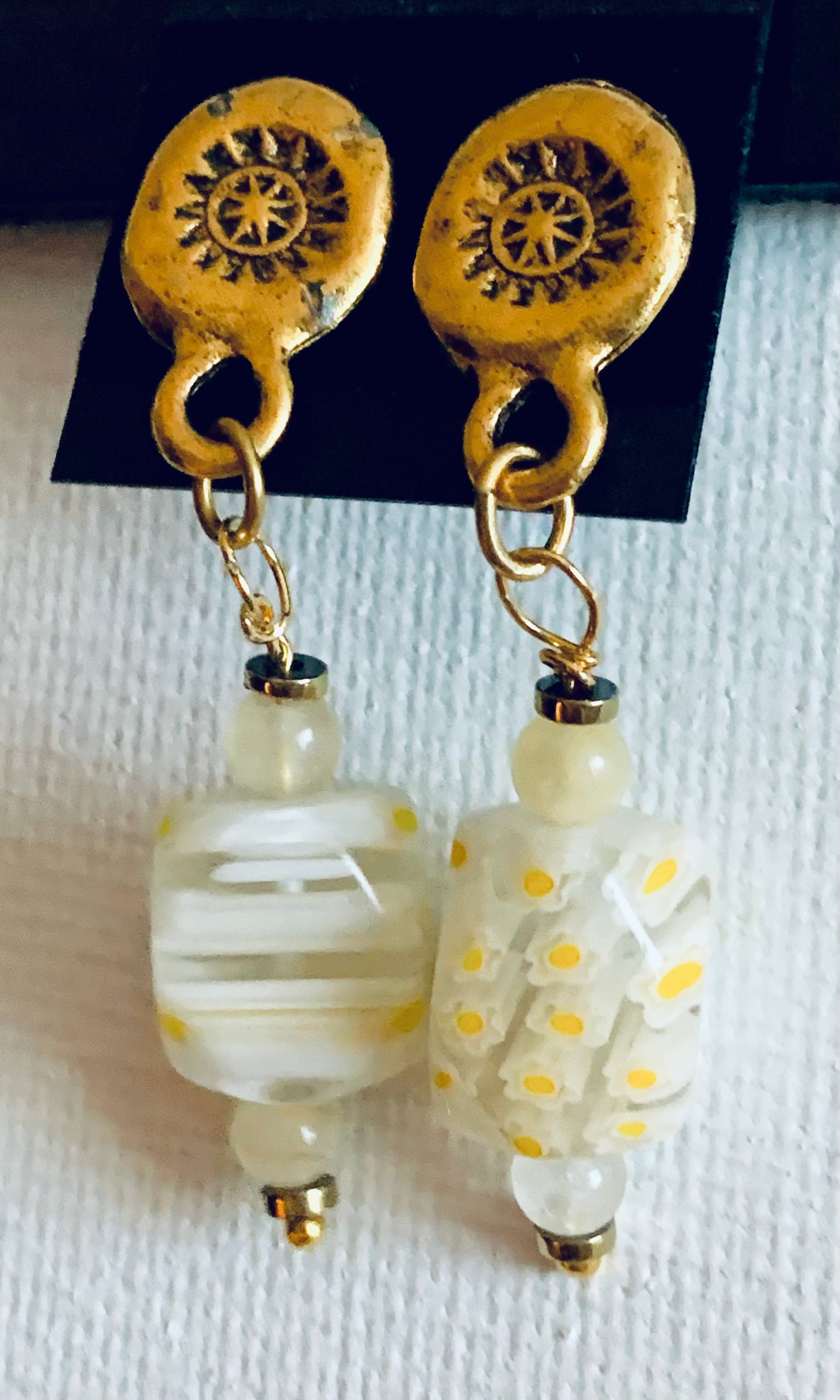 Sunshine Handmade Citrine, Millefiori Glass, and Hematite Earrings