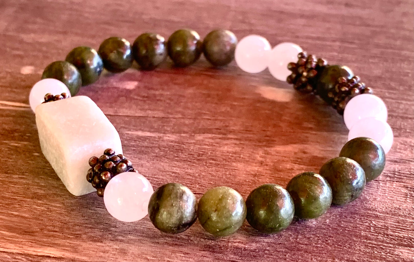 Wren Handmade Amazonite, Jade, Sodalite, White Quartz, and Black Tourmaline Expandable Bracelets
