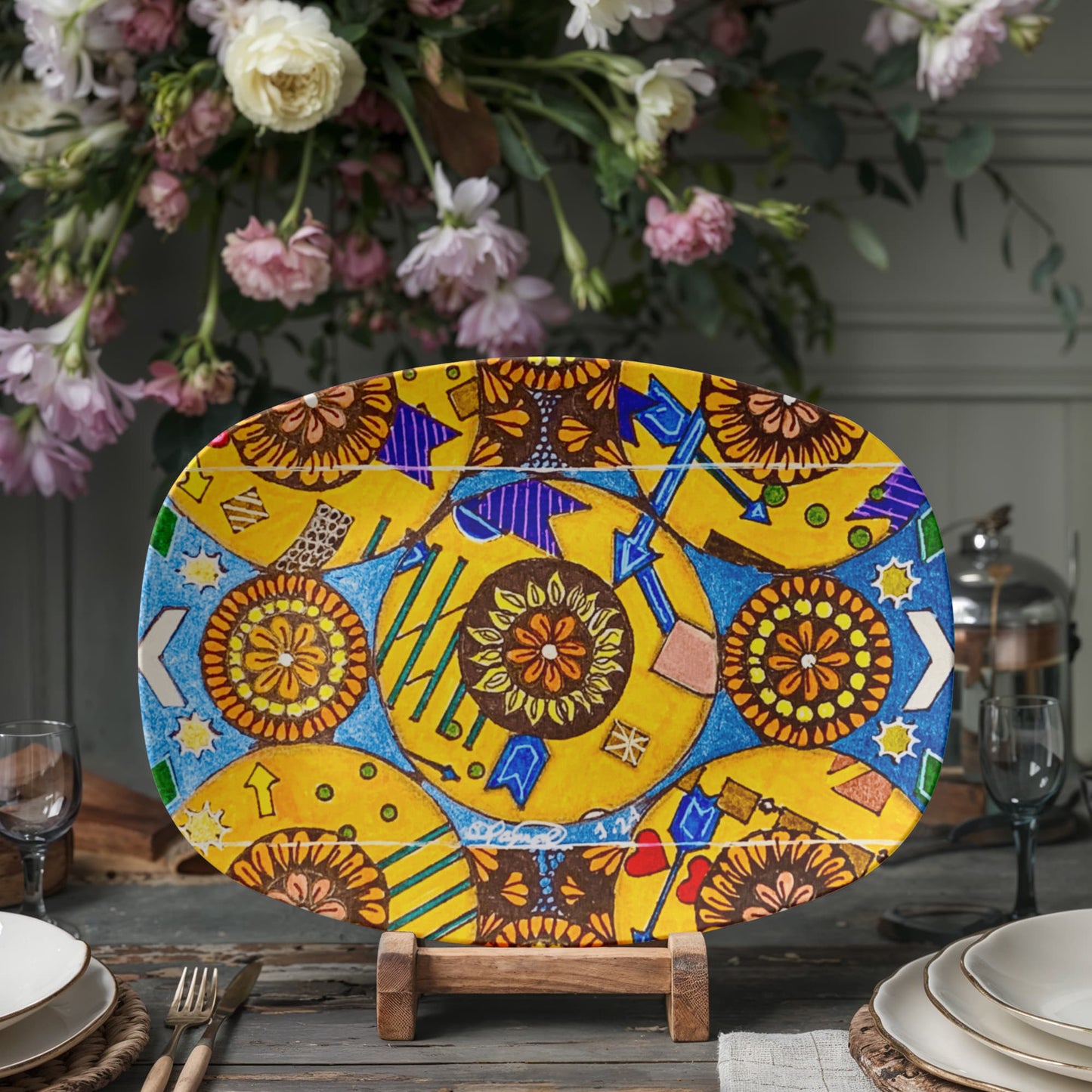 Flower Doodle 10"x14" Platter