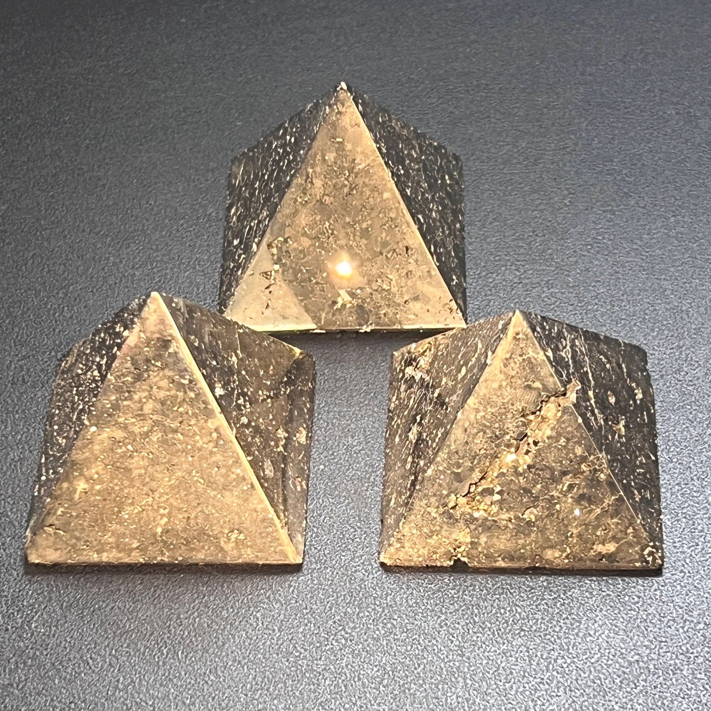 Iron Pyrite Pyramid Crystal Druzy Carving Polished Fools Gold