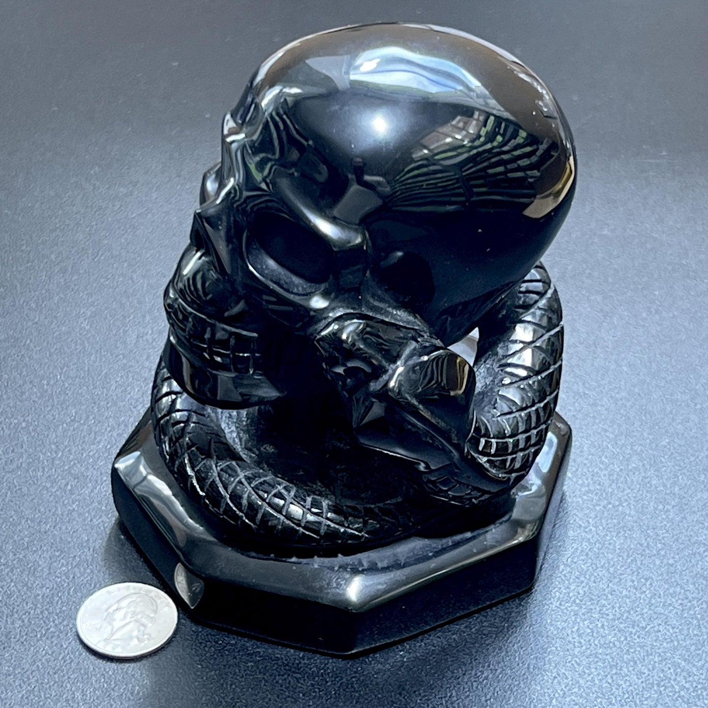 Large Skull and Snake Obsidian Carving Select Wholesale