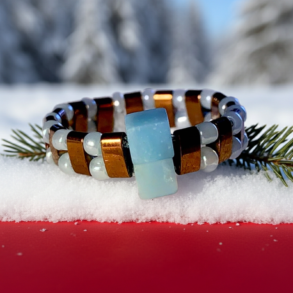 Arwen Handmade Amazonite and Hematite Expandable Rings