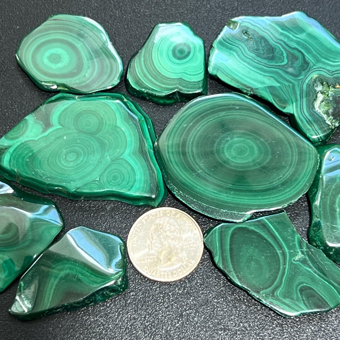 Malachite Slices (1-3 Inches) Polished Freeform Cabochons Gemstone Decor