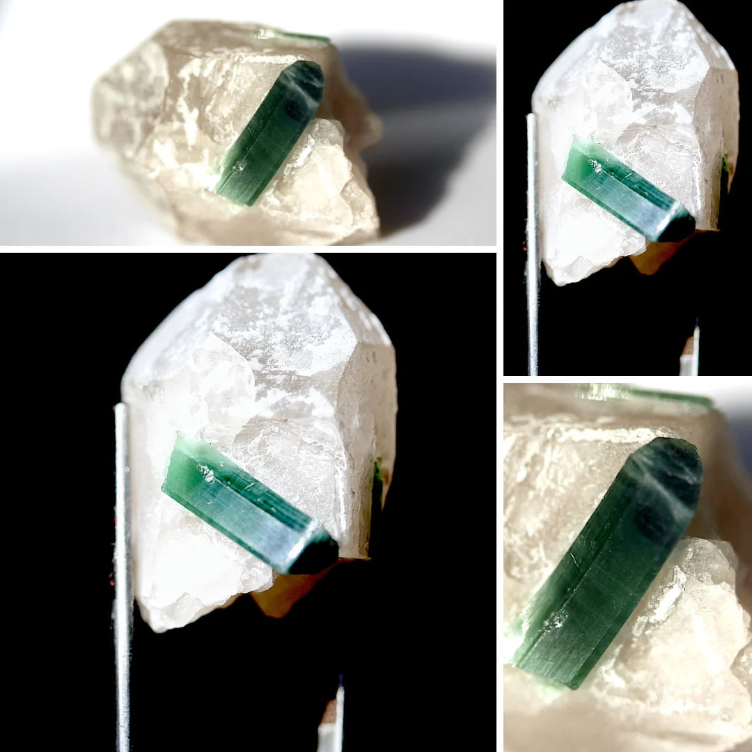 12.8 Gram Bluish Green Small Size Tourmaline Crystal on Quartz – Afghanistan