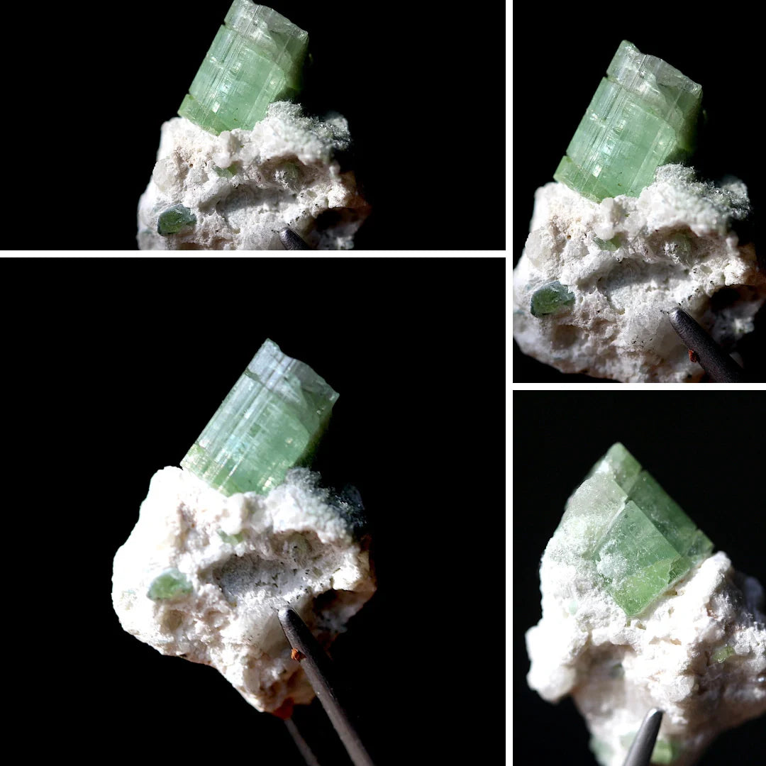 18.2 Grams Small Size Green Tourmaline Crystal on Feldspar – Afghanistan