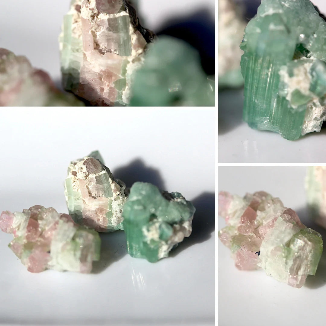 3 Pieces Miniature Blue Pink Tourmaline Crystal Mineral Specimens - Afghanistan