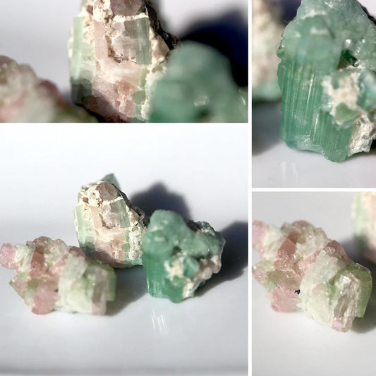 3 Pieces Miniature Blue Pink Tourmaline Crystal Mineral Specimens - Afghanistan