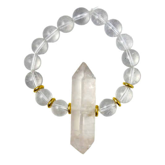 Clear Quartz & Selenite Double Pointed Crystal Bracelet