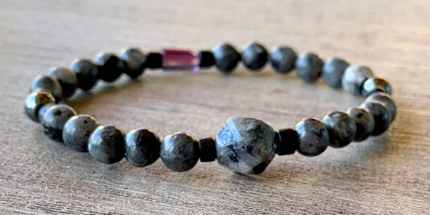🔴SOLD🔴Dawson Handmade Labradorite, Wood, and Austrian Crystal Expandable Bracelet