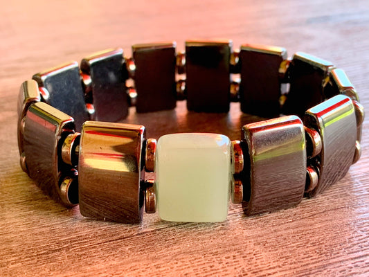 🔴SOLD🔴Preston Handmade Black Magnetic Hematite and Jade Expandable Bracelet