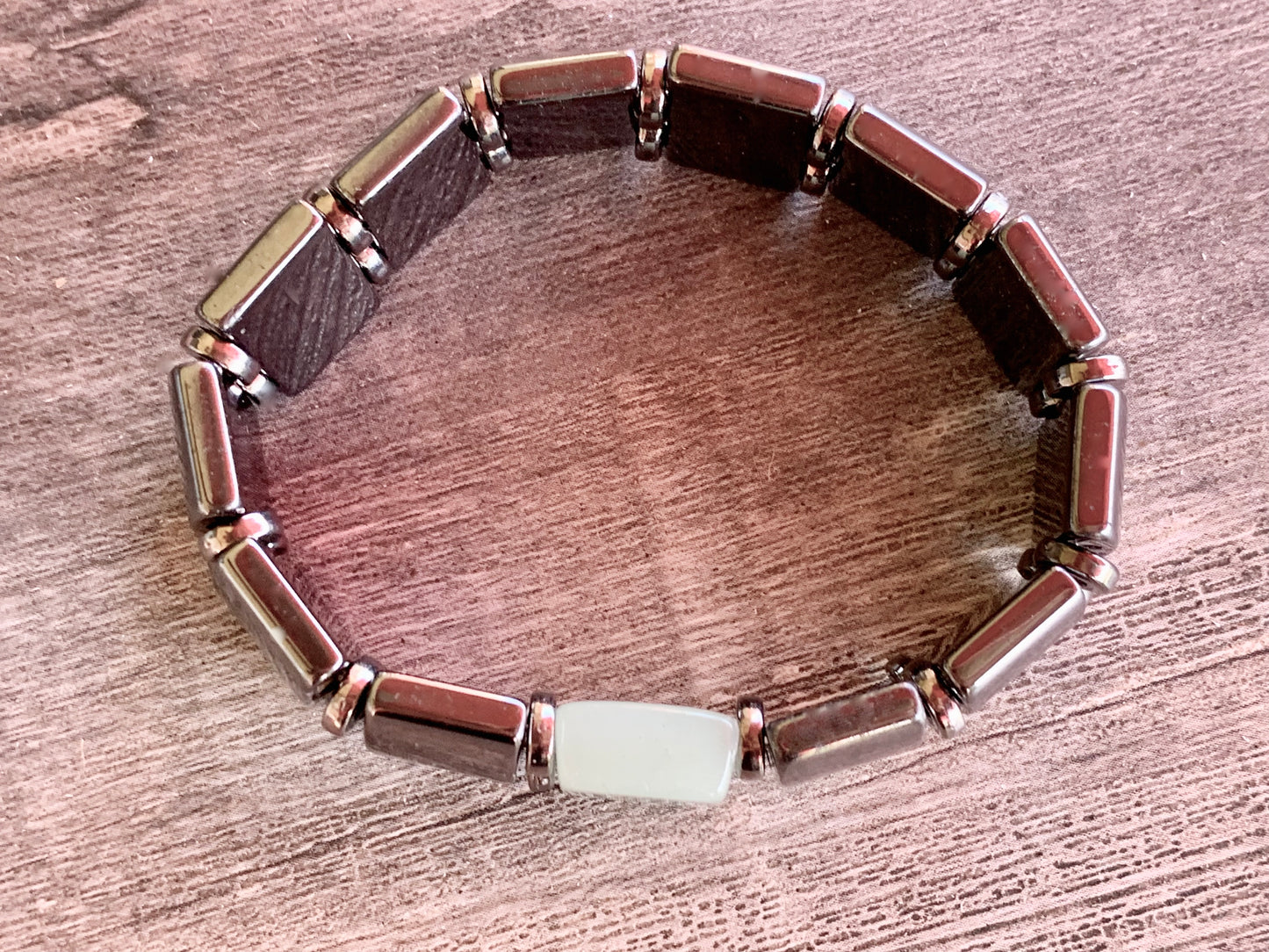 🔴SOLD🔴Preston Handmade Black Magnetic Hematite and Jade Expandable Bracelet