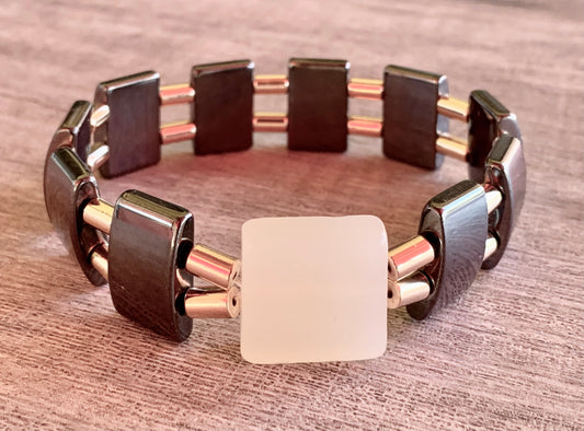 🔴SOLD🔴John Handmade Black Magnetic Hematite and Italian White Onyx Expandable Bracelet