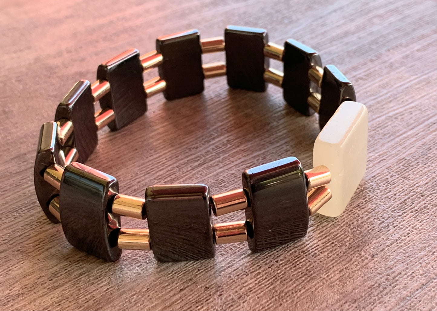 🔴SOLD🔴John Handmade Black Magnetic Hematite and Italian White Onyx Expandable Bracelet