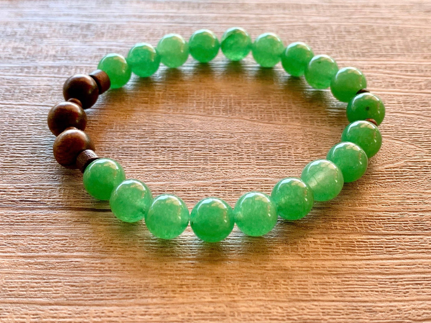 Aidan Handmade Green Jade and Wood Expandable Bracelet - Born Mystics