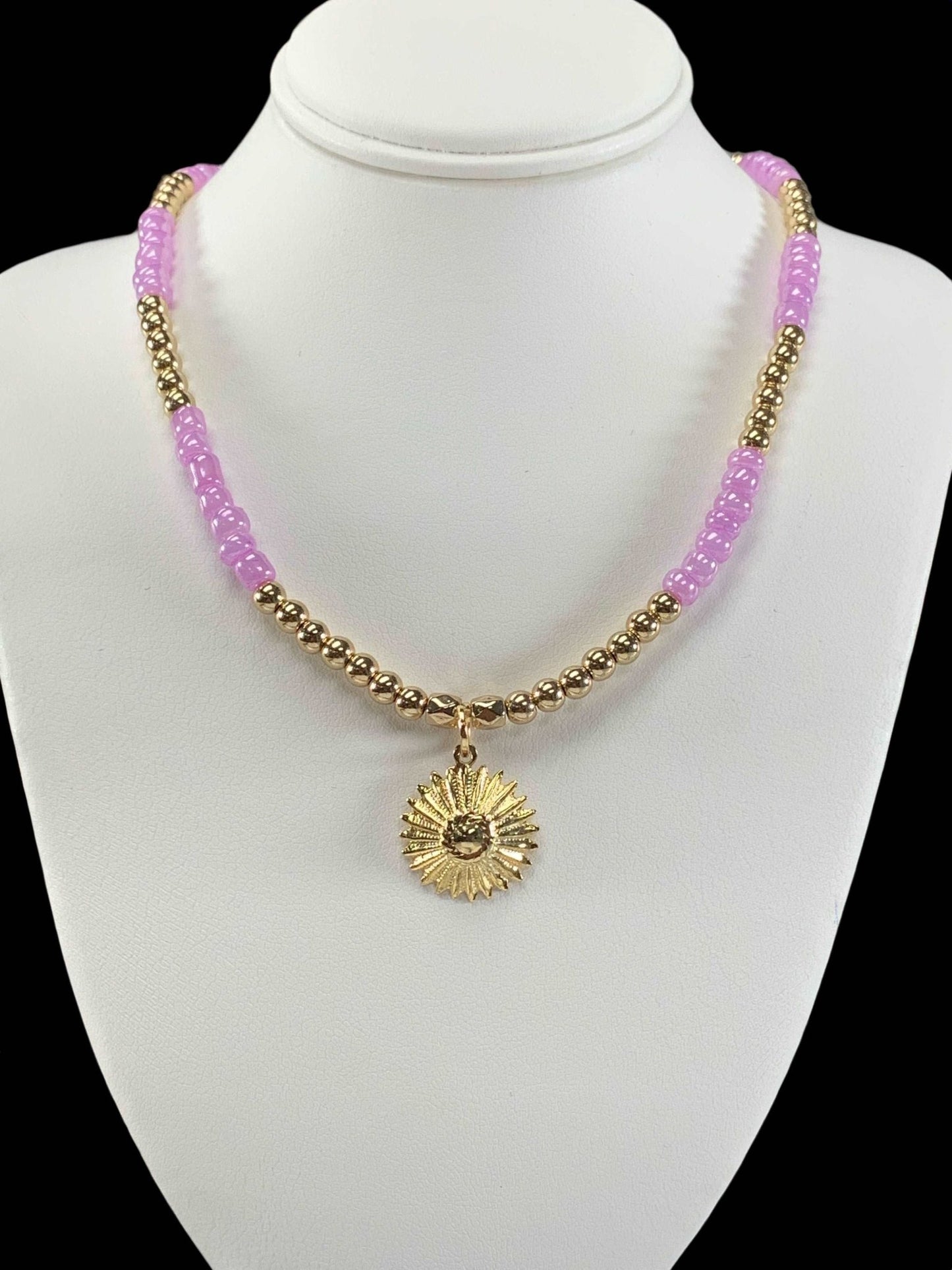 Alba Handmade Expandable Beaded Necklace with a Sun Pendant - Born Mystics