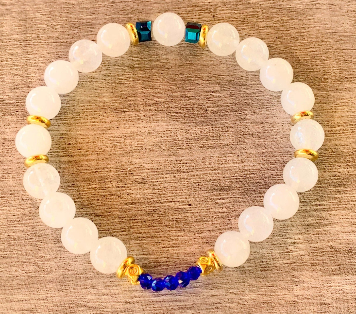 Armand & Will Handmade Blue Sapphire, White Jade, Austrian Crystal, and Gold Hematite Expandable Bracelets - Born Mystics