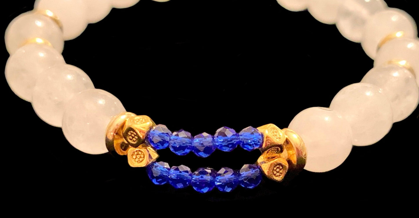 Armand & Will Handmade Blue Sapphire, White Jade, Austrian Crystal, and Gold Hematite Expandable Bracelets - Born Mystics