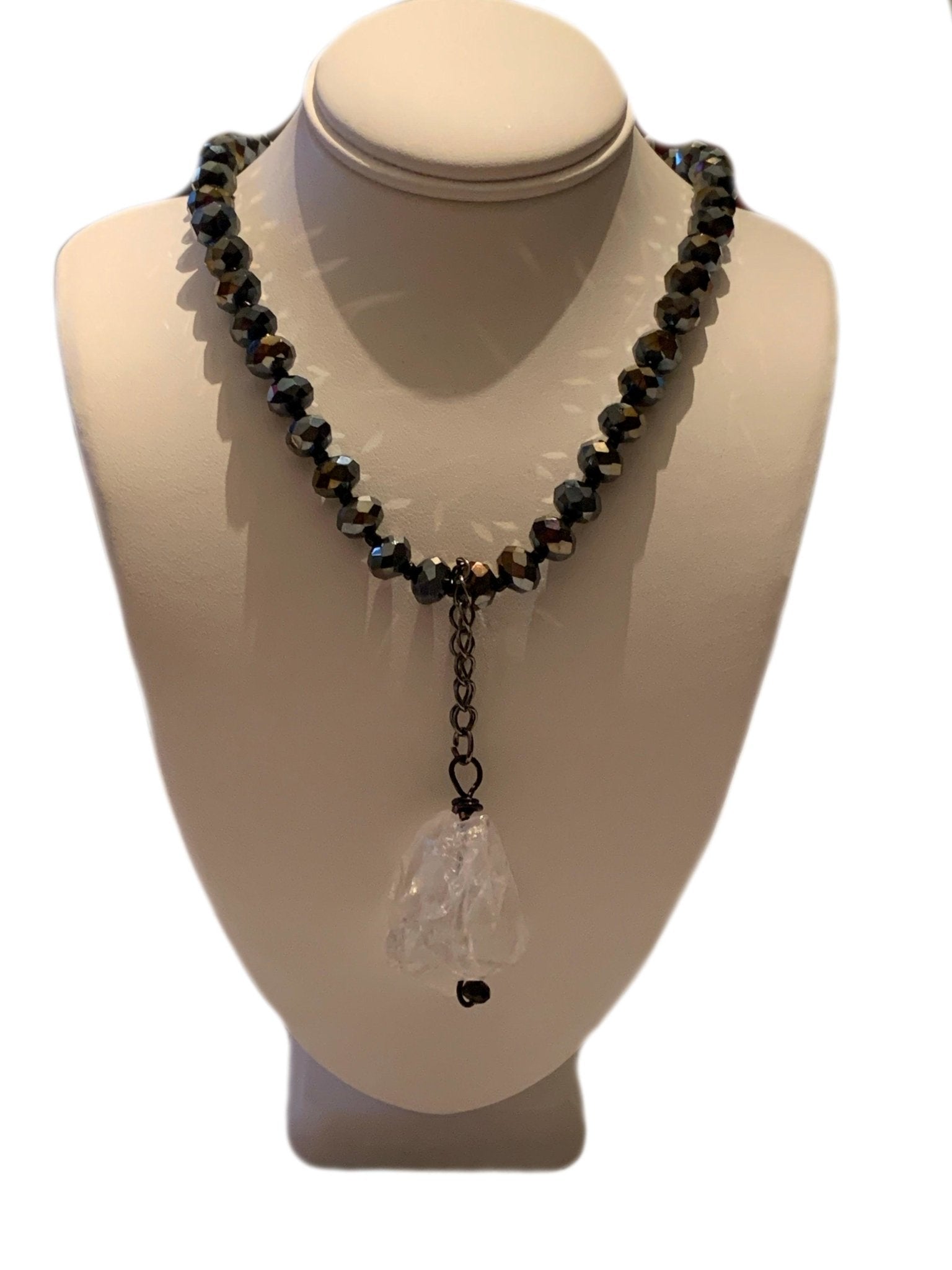 Aurora Handmade Beaded Chocker/ Necklace with a Chunky Raw White Quartz Crystal Pendant - Born Mystics