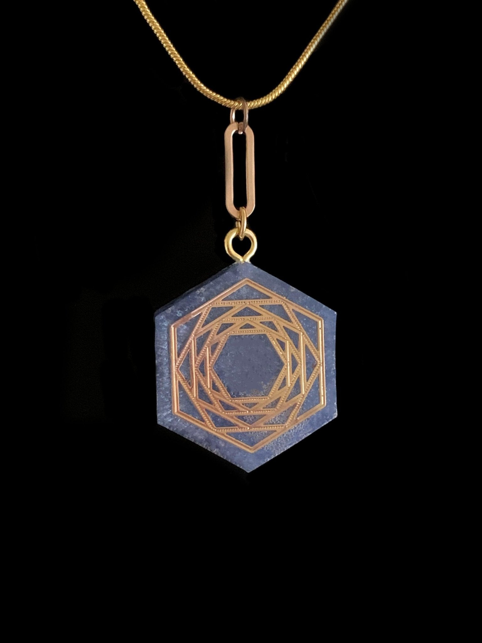 Blue Hex Block- Handmade Resin Pendant Necklace - Born Mystics