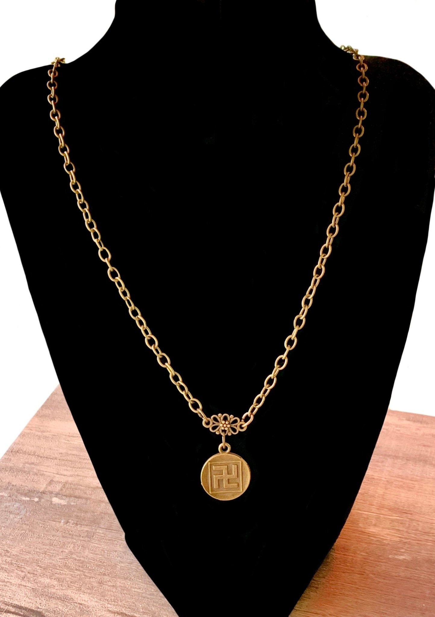 Buddha/ Manji Handmade Coin Antique Bronze 31" Chain Necklace - Born Mystics