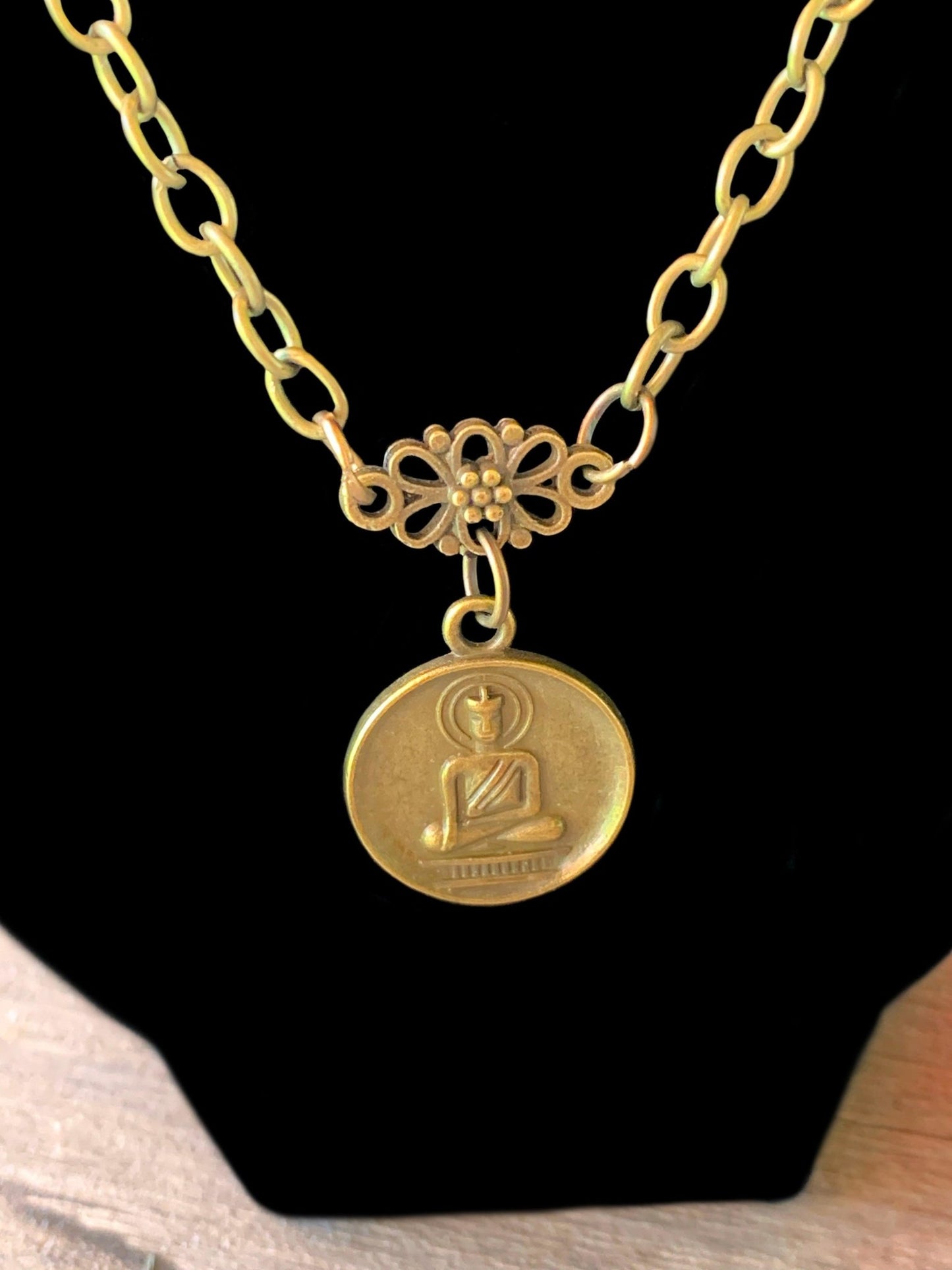 Buddha/ Manji Handmade Coin Antique Bronze 31" Chain Necklace - Born Mystics