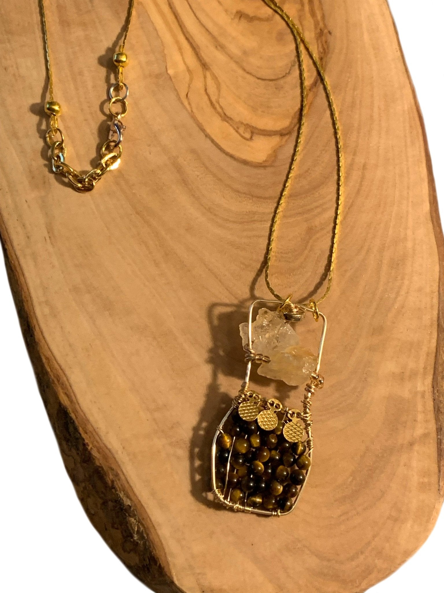 Catrina Handmade Tiger-Eye and Raw Citrine "Bottle" Pendant Necklace - Born Mystics