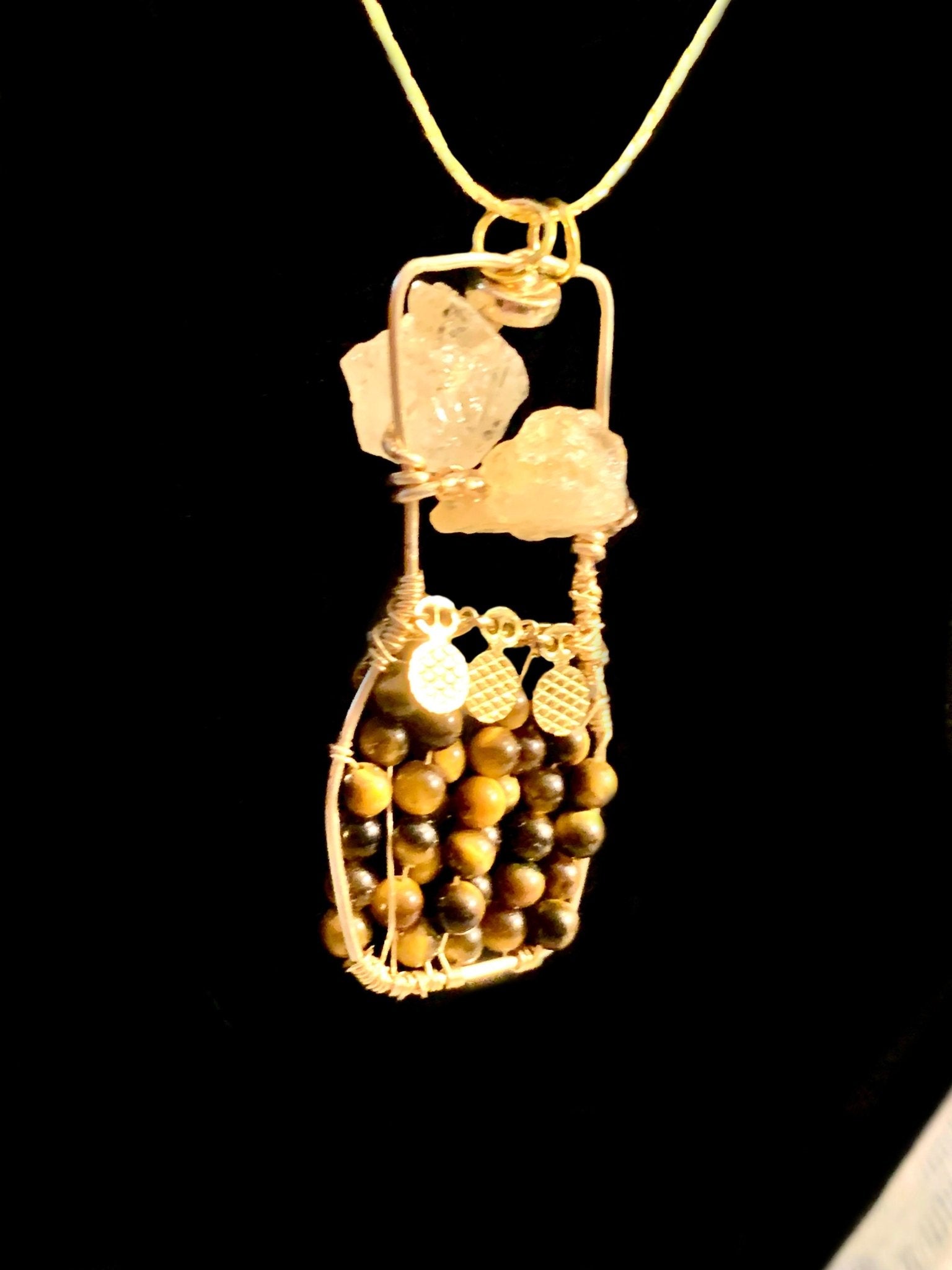 Catrina Handmade Tiger-Eye and Raw Citrine "Bottle" Pendant Necklace - Born Mystics