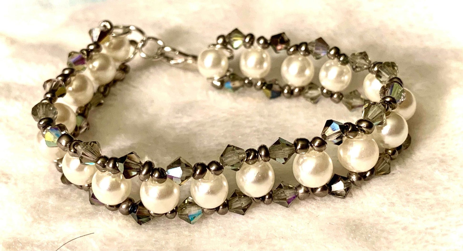 Clea Handmade Cultured Pearl and Swarovski Crystal Beaded Expandable Bracelet/ Anklet - Born Mystics