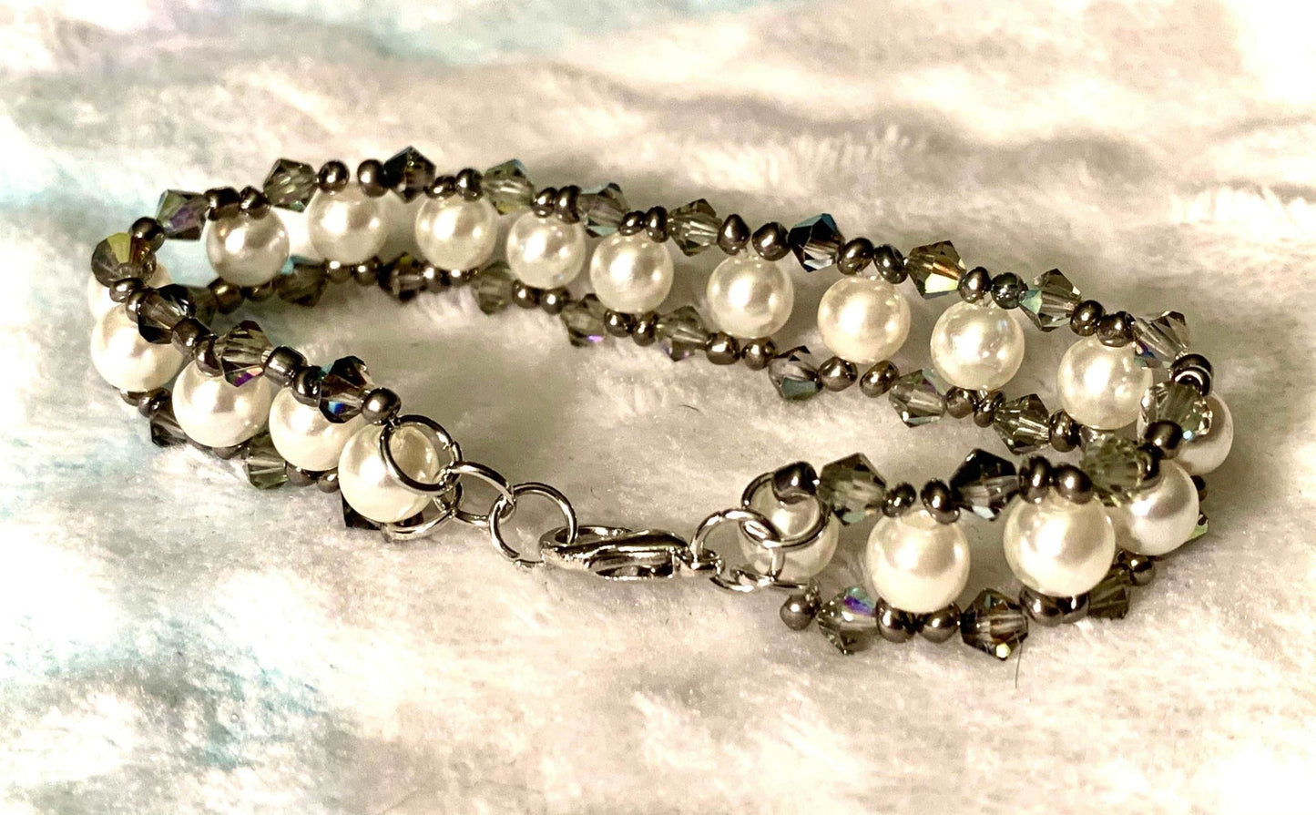 Clea Handmade Cultured Pearl and Swarovski Crystal Beaded Expandable Bracelet/ Anklet - Born Mystics