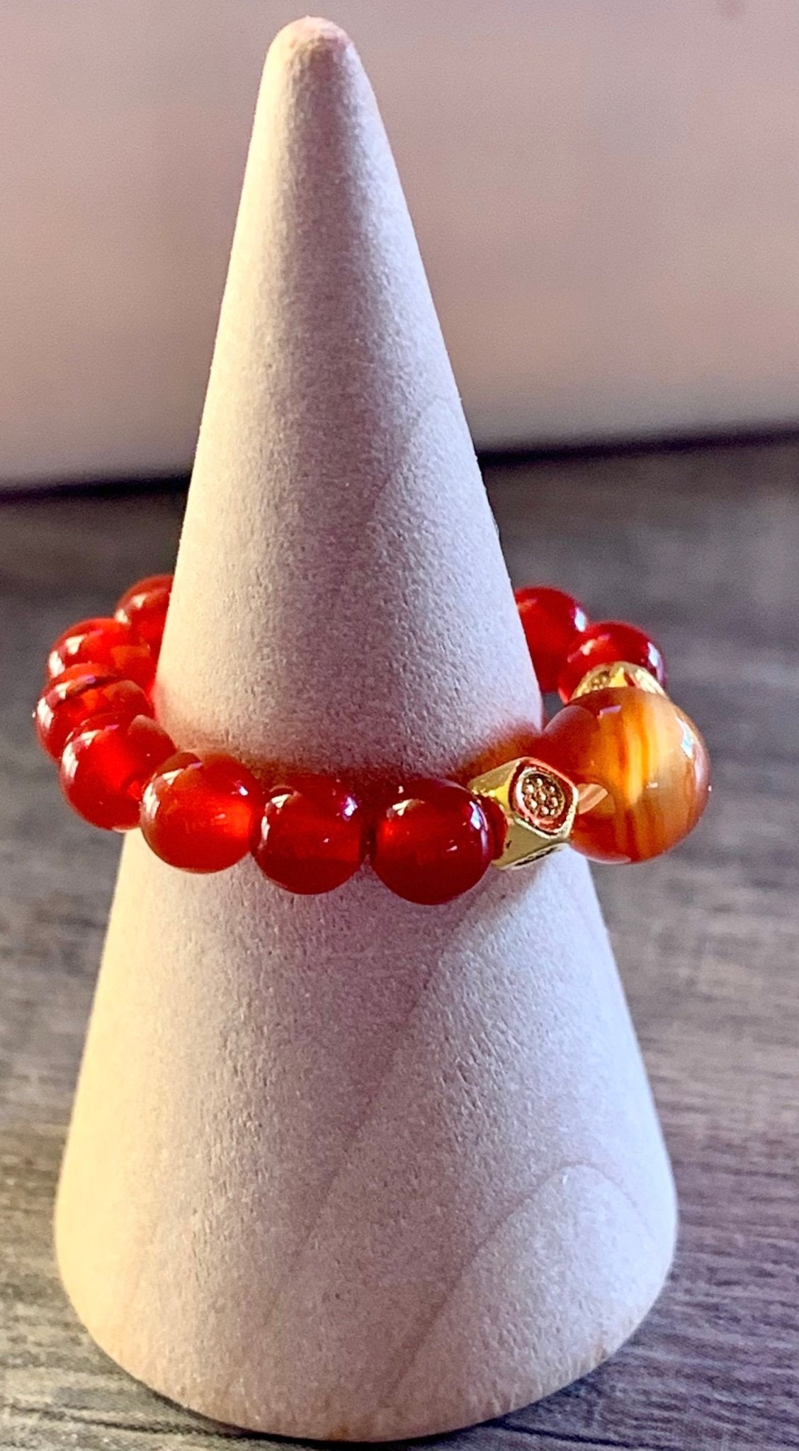 Clementine Carnelian Beaded Expandable (Stretchy) Ring - Born Mystics