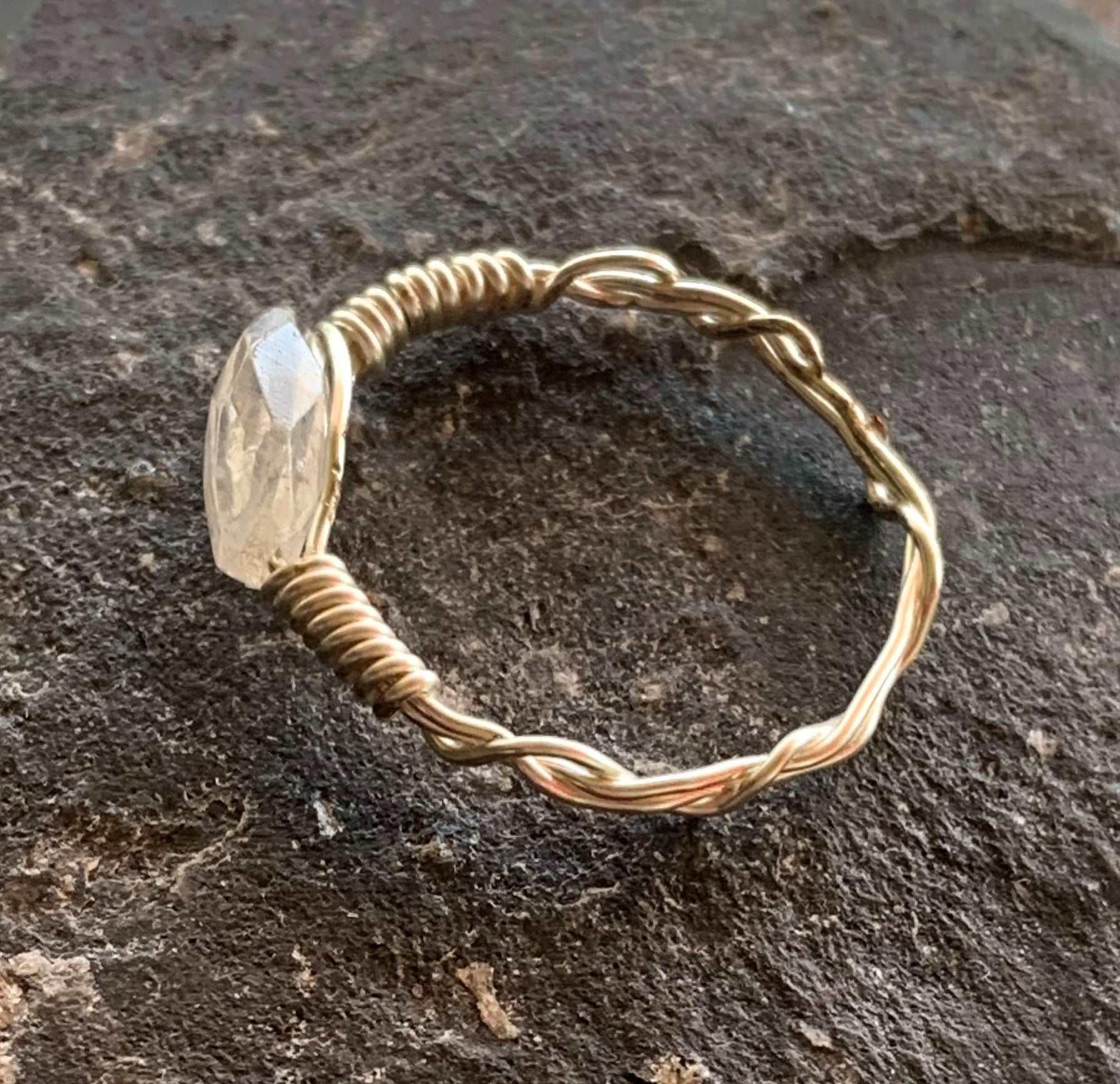 Eva Handmade Moonstone Wire Wrapped Ring size 7.5 - Born Mystics