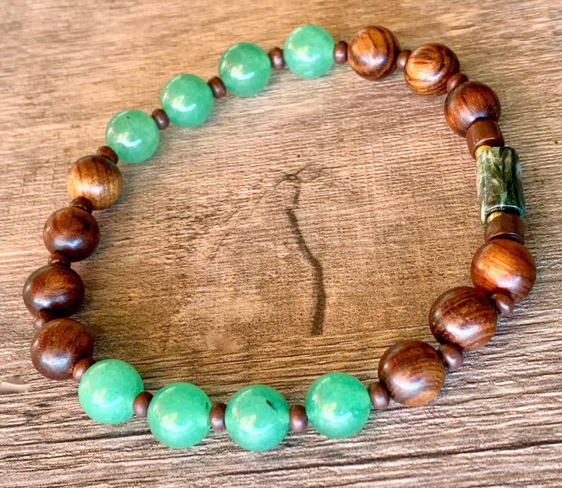 Evan Handmade Emerald, Jade, and Wood Expandable Bracelet - Born Mystics