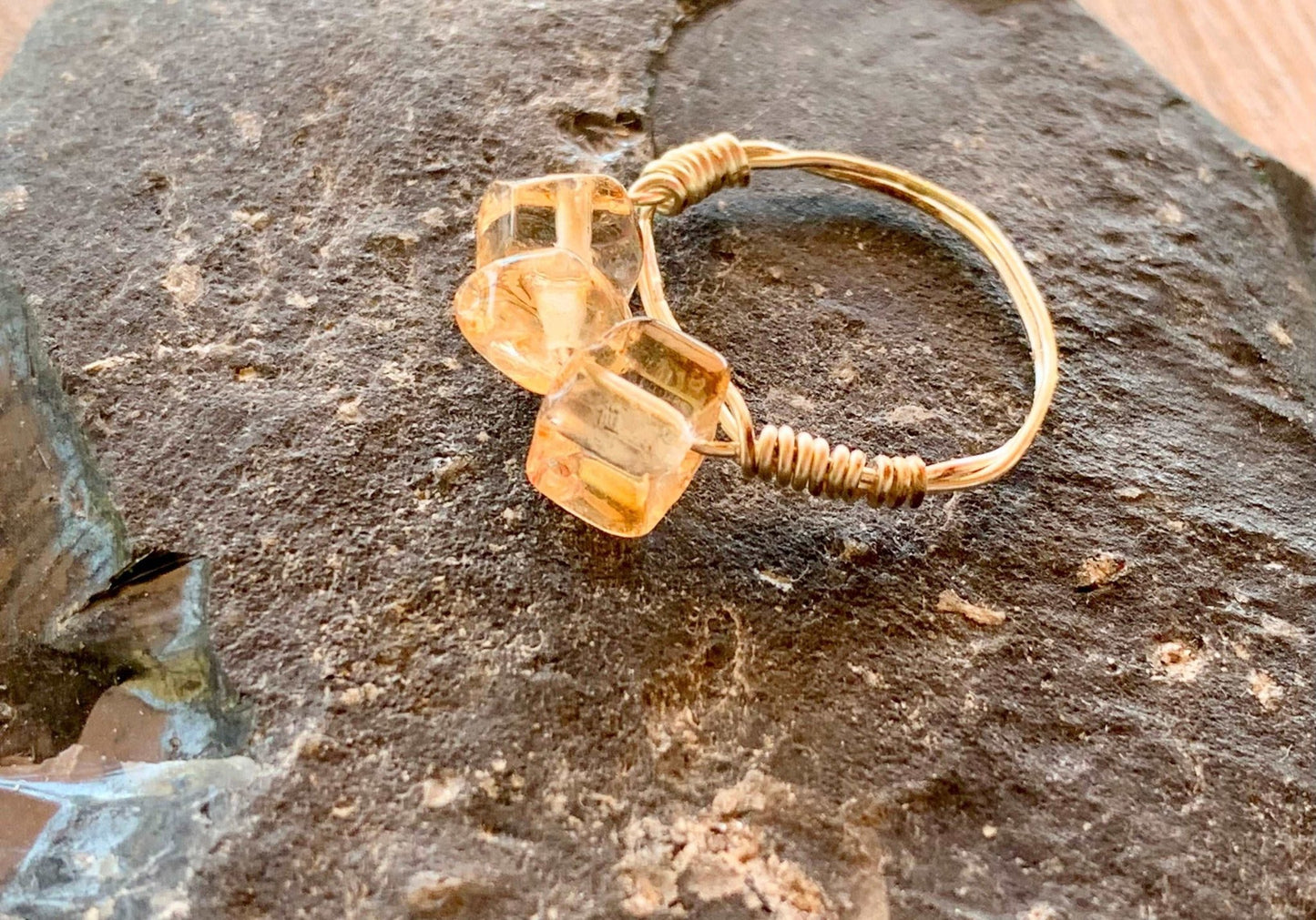 Handmade Genuine Citrine Wire Wrapped Ring Size 6.5