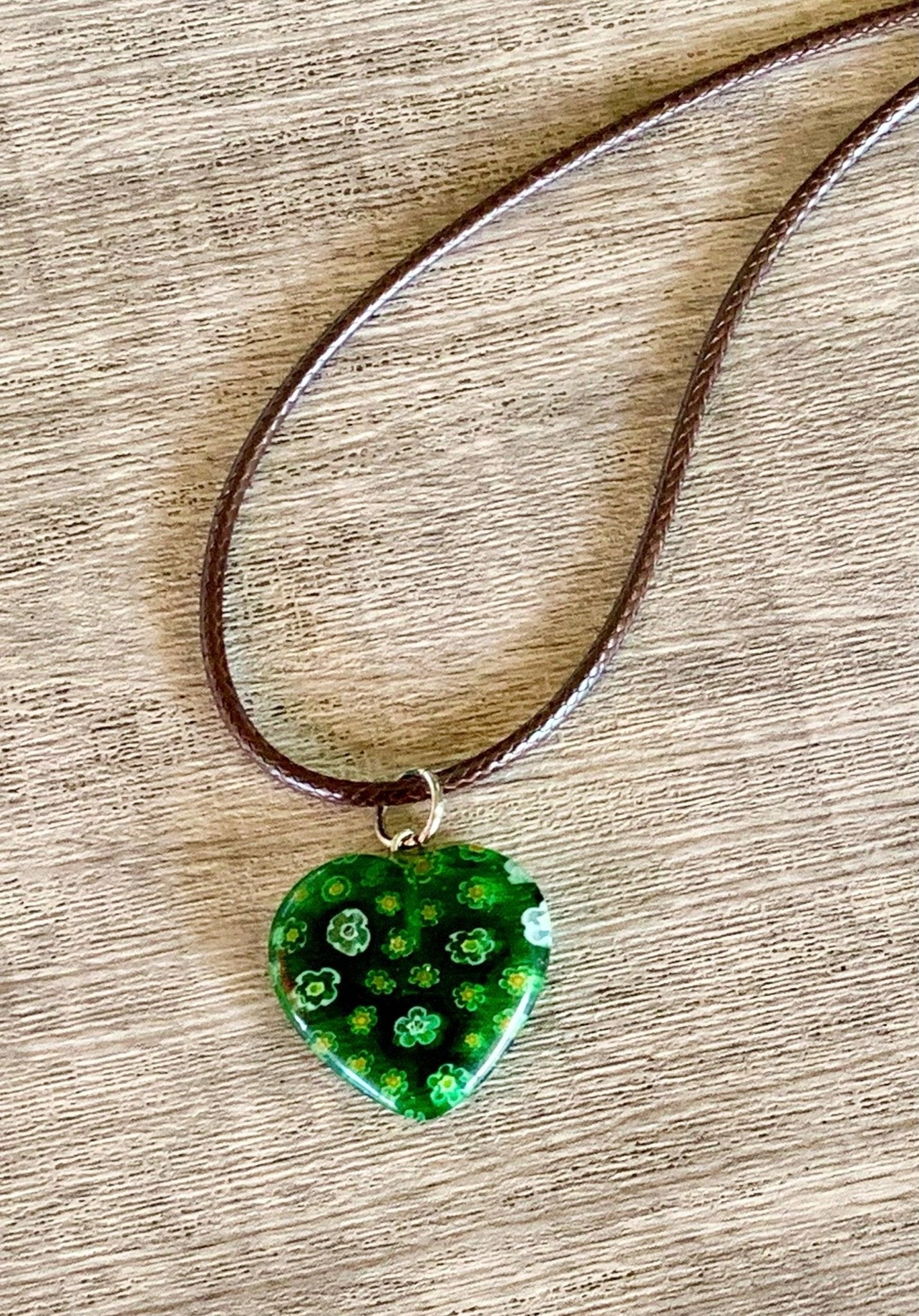 Handmade Millefiori Glass Heart Pendant on 18" Faux Leather Necklace - Born Mystics