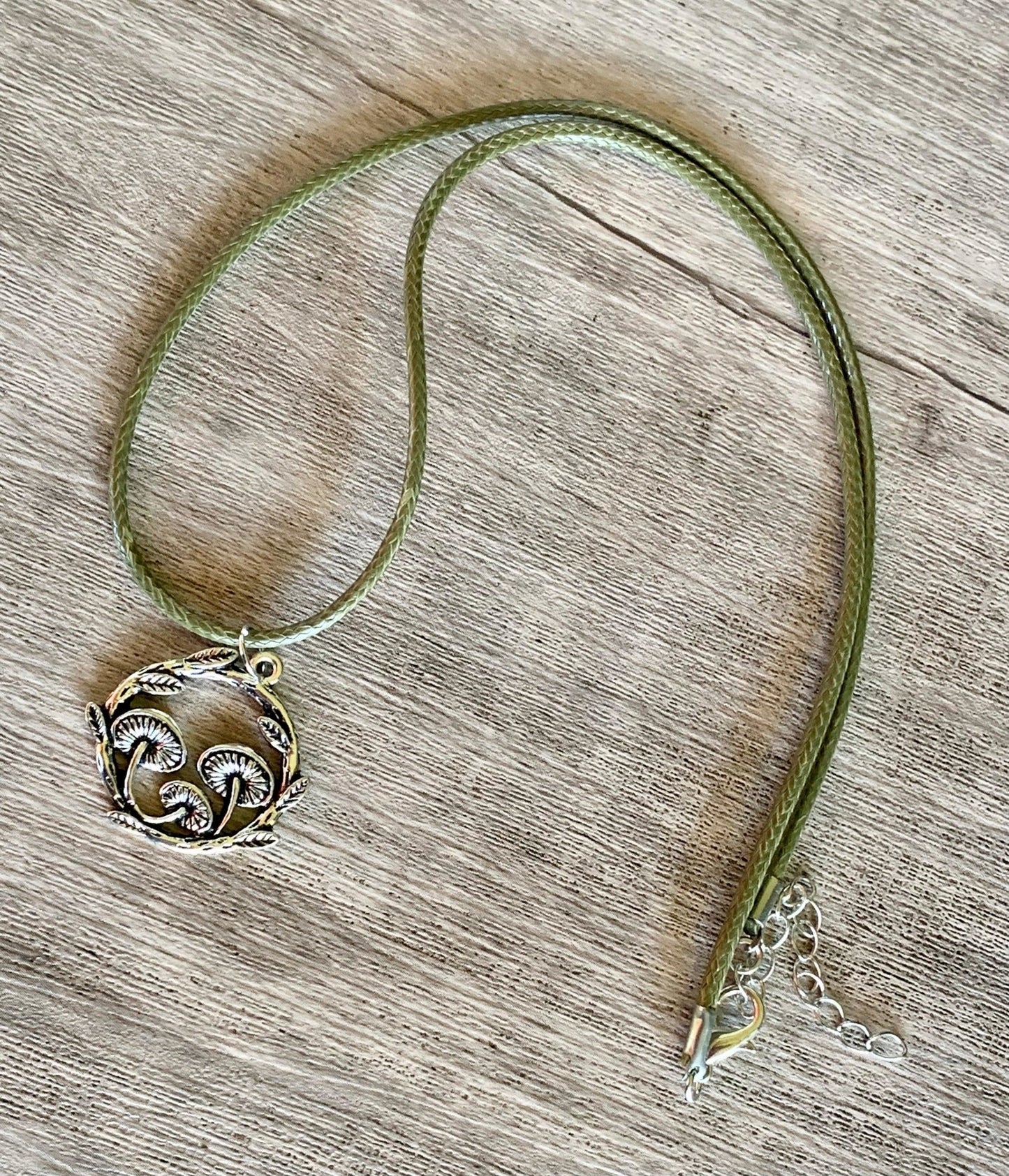 Handmade Silver Mushroom Pendant on Faux Leather Cord Necklaces - Born Mystics