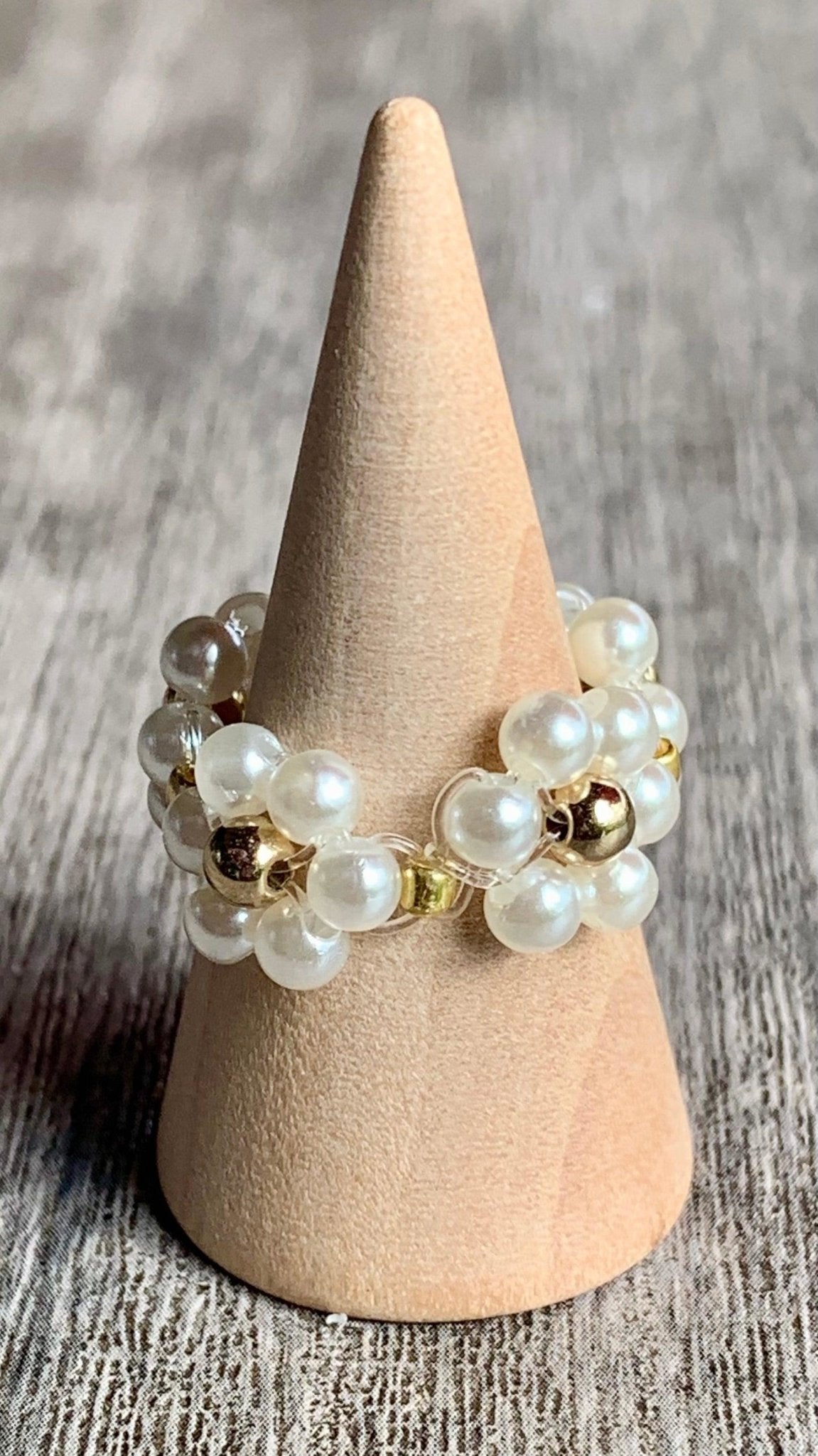 Juliette Handmade Faux Pearl Flower Expandable Ring - Born Mystics