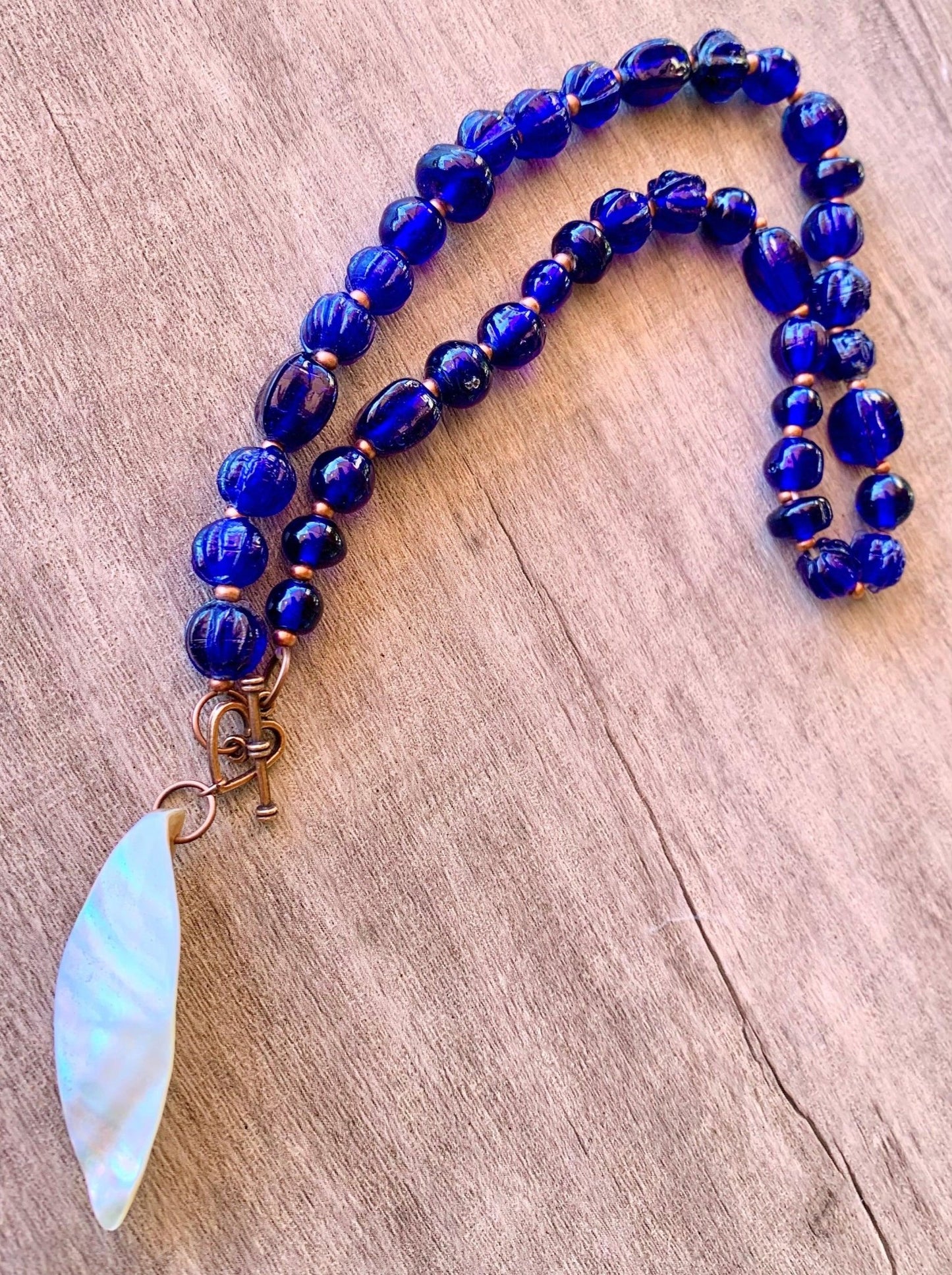 Kailani Handmade Indian Glass Beaded Necklace/ Choker with Shell Pendant - Born Mystics