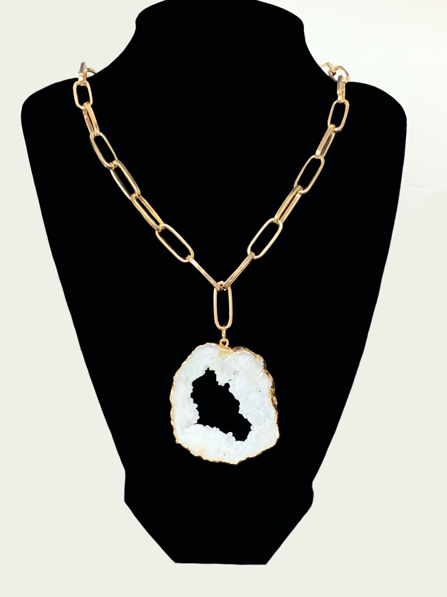Karly Genuine Druzy on a Gold Plated Paperclip Chain Necklace/Choker - Born Mystics
