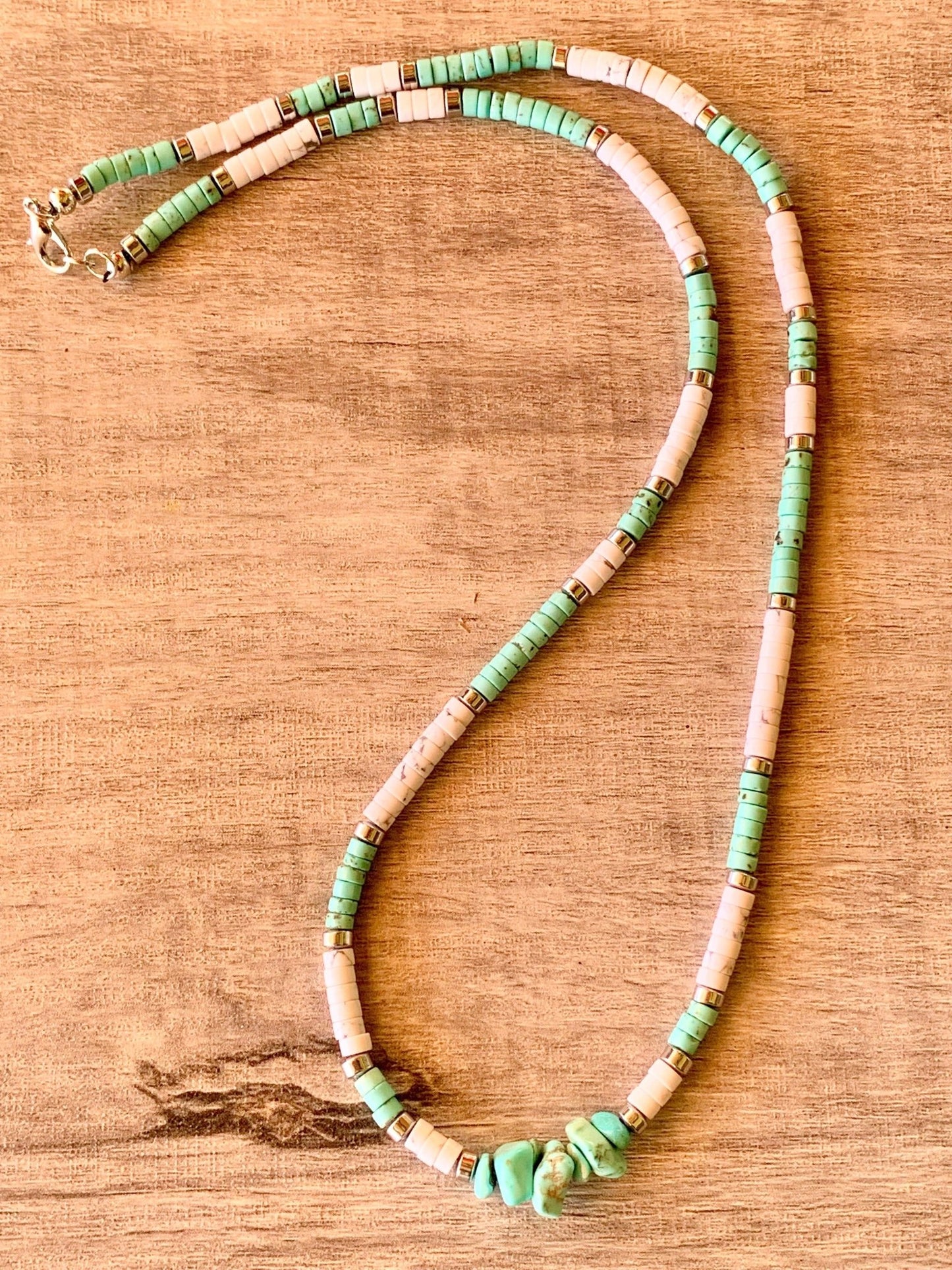 Kenny Handmade Turquoise, Howlite, and Hematite 22" Beaded Necklace - Born Mystics