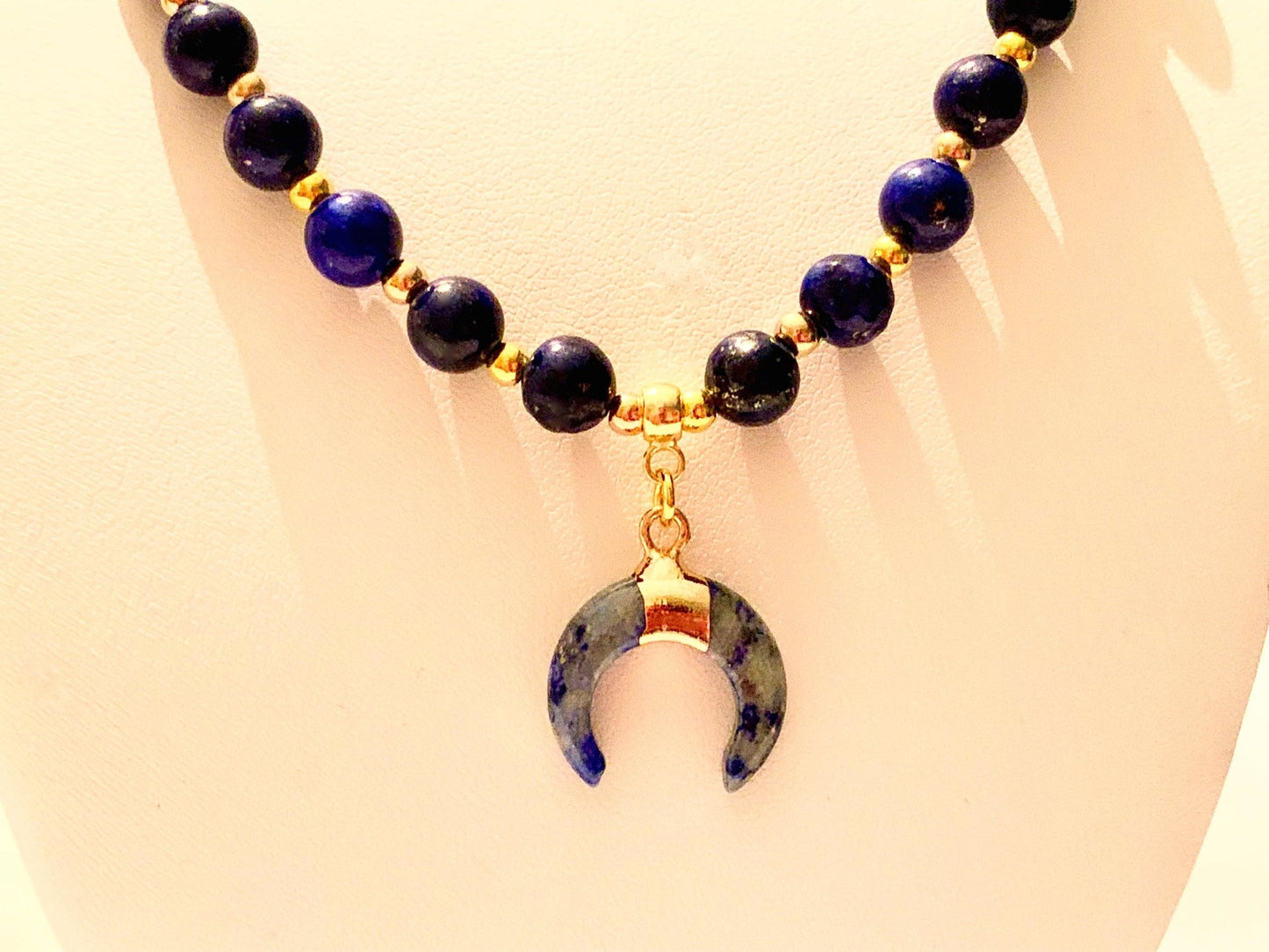 Luria- Handmade Genuine Lapis Lazuli Beaded and Lapis Lazuli Moon Pendant Necklace - Born Mystics