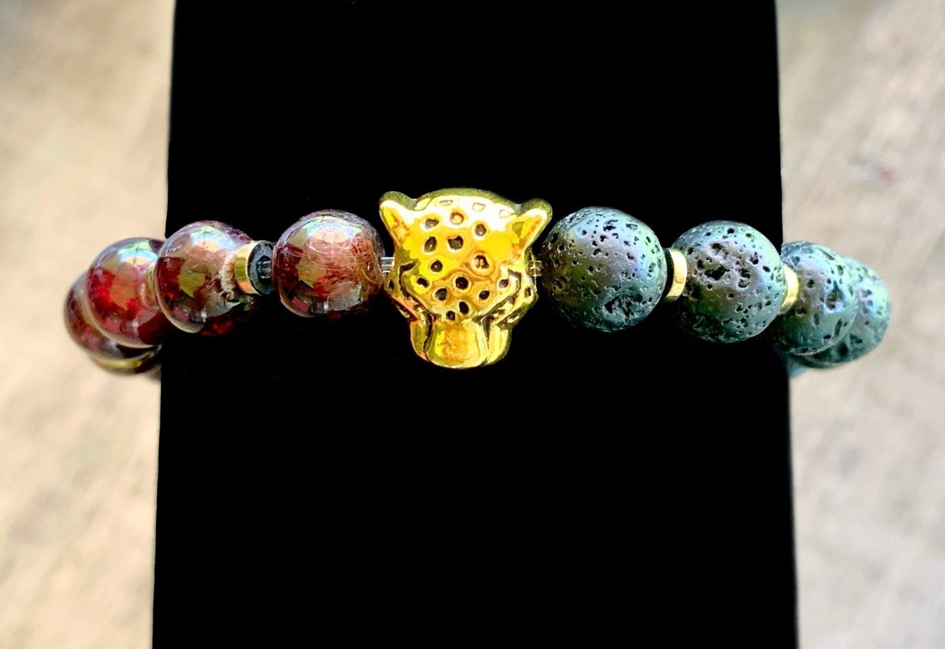 Malcolm Handmade Garnet, Lava Stone, and Hematite Leopard Expandable Bracelet - Born Mystics