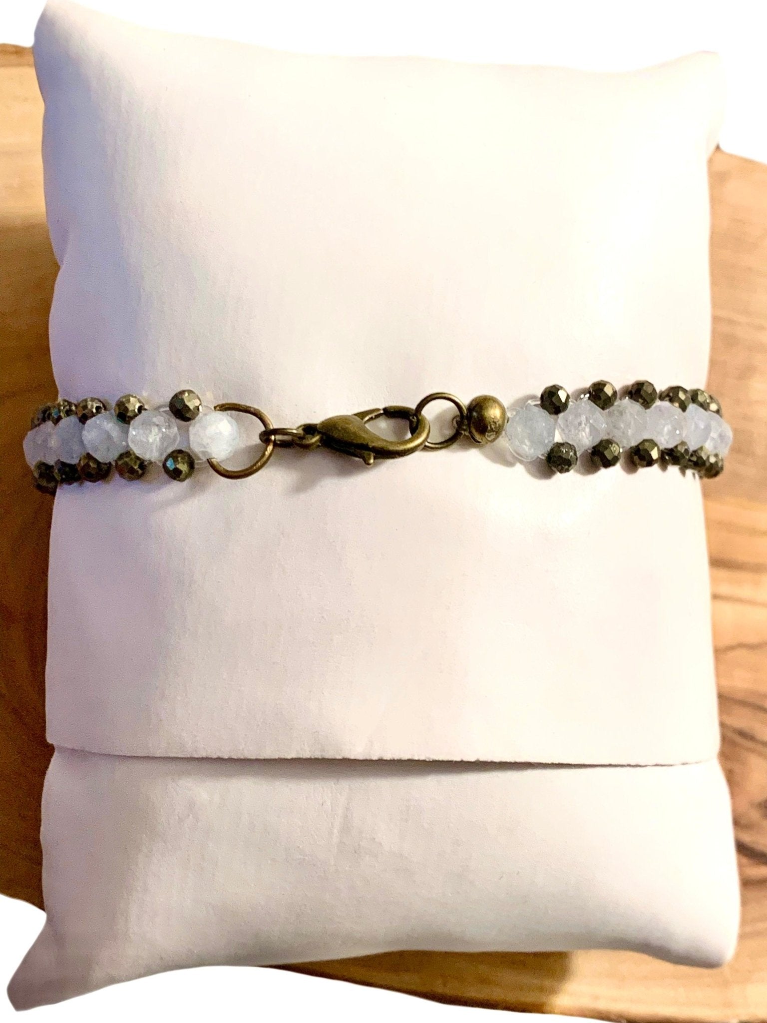 Meryl Handmade Aquamarine and Pyrite Adjustable Bracelet - Born Mystics